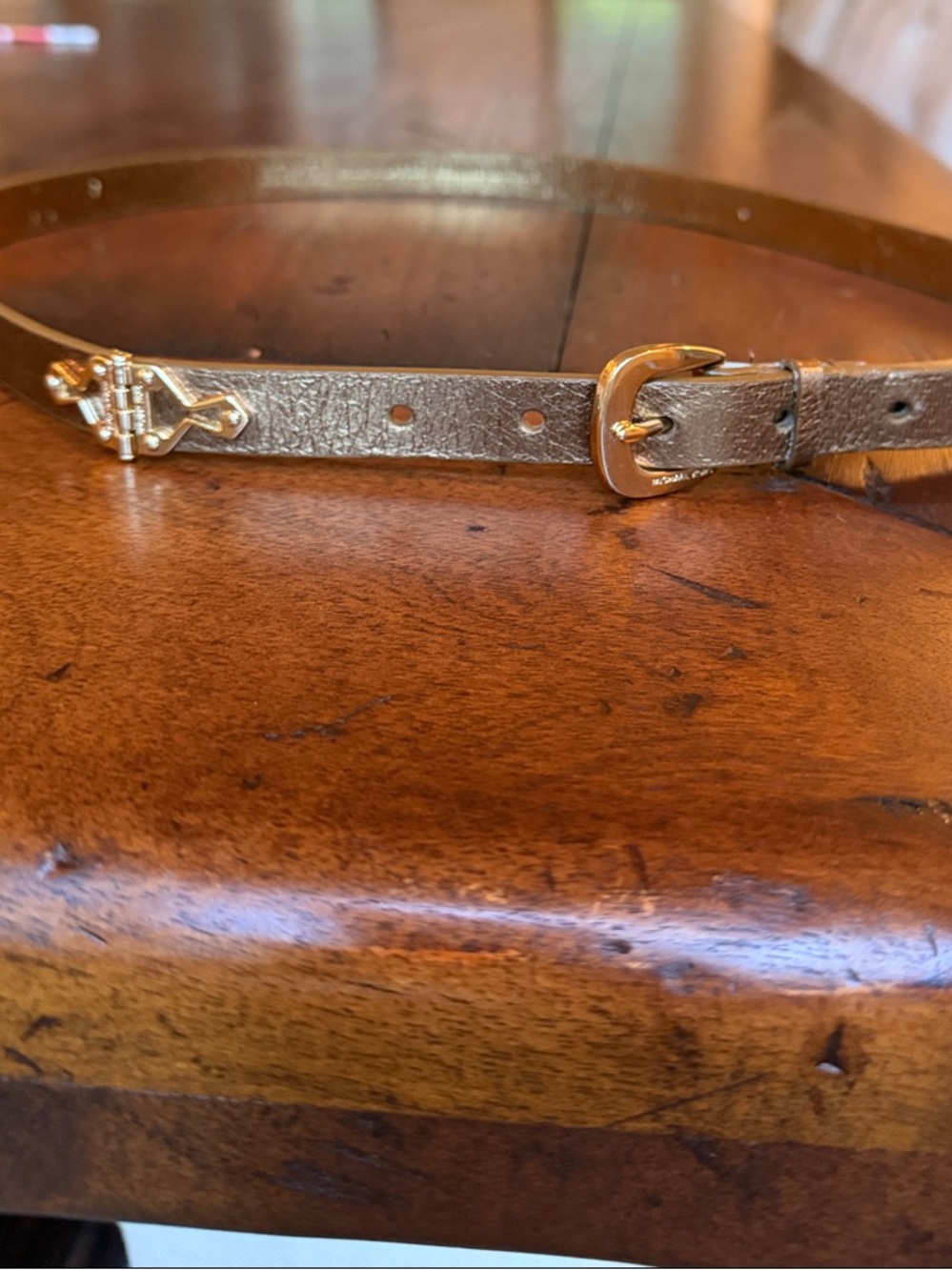 Michael Kors Metallic Bronze Leather Belt with Gold Buckle